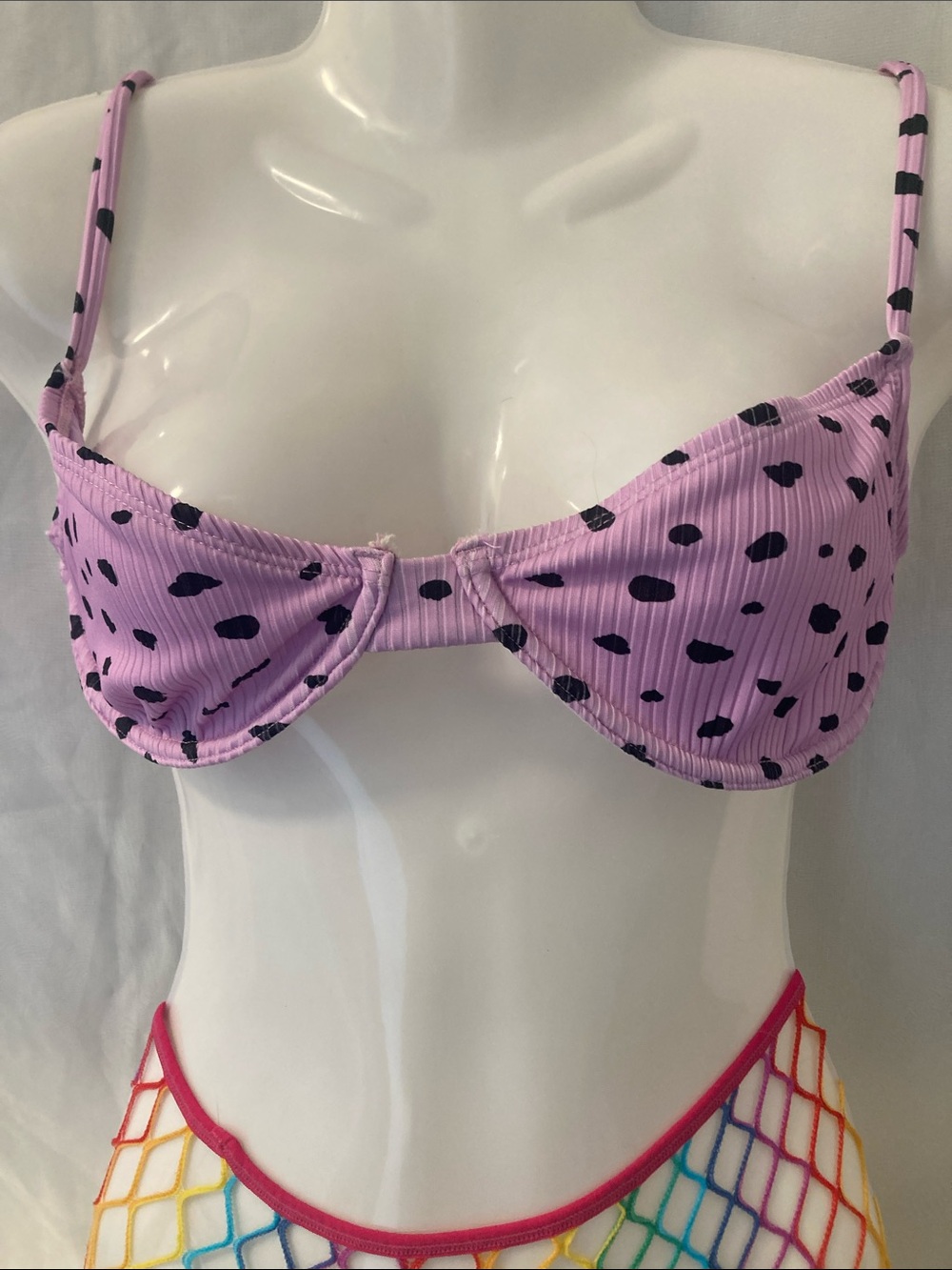Light Purple Dalmatian Print Bikini Top Medium Y2K Coquette